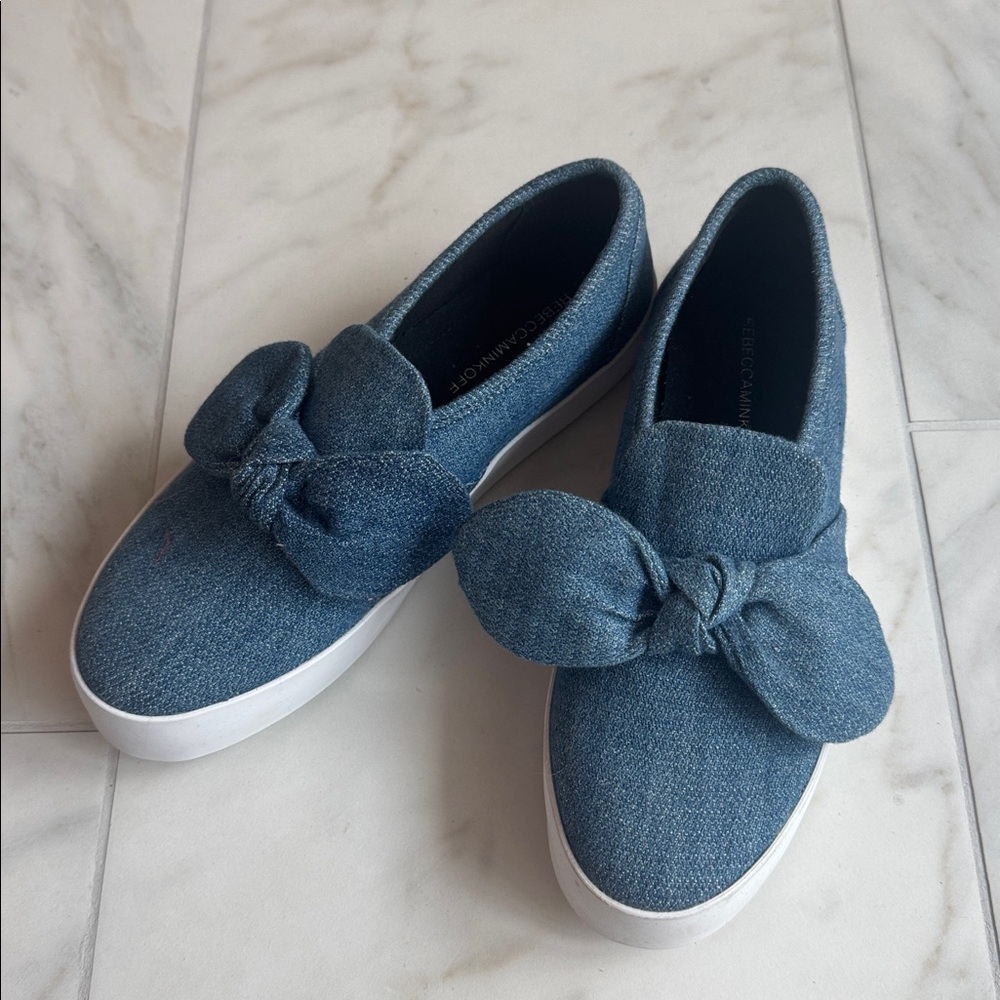 NEW-Rebecca Minkoff Stacey Blue Denim Bow Sneaker Loafers